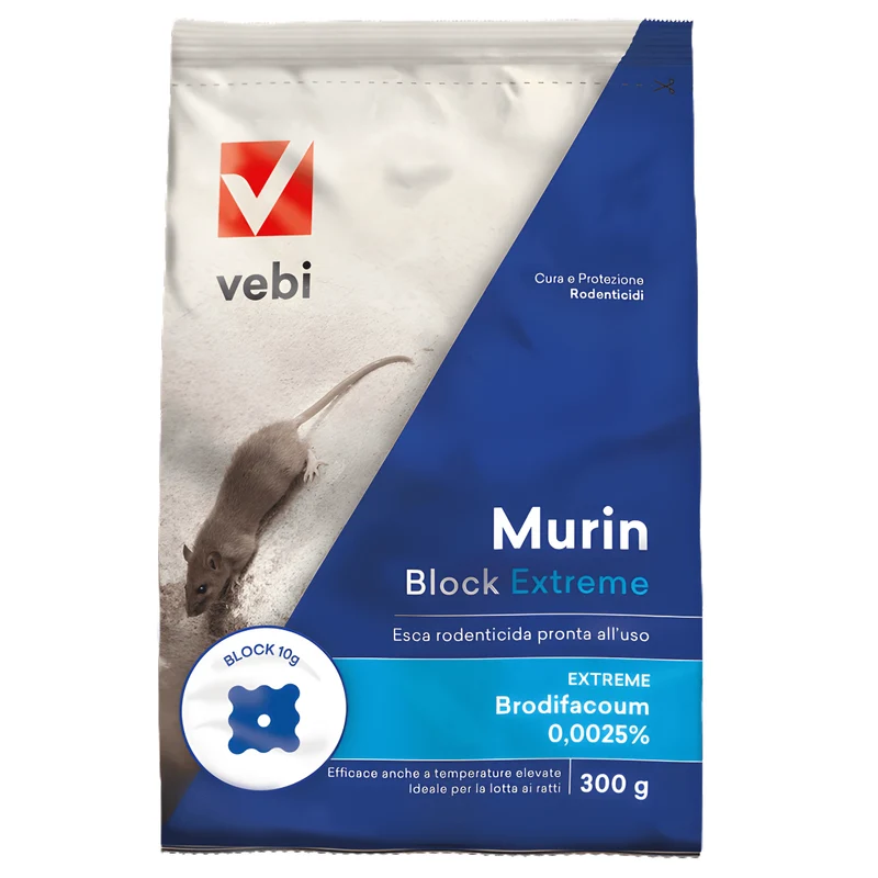 Esca Rodenticida Vebi Murin Block Extreme 300 g | Blocco Parafinato Professionale Contro Topi E Ratti