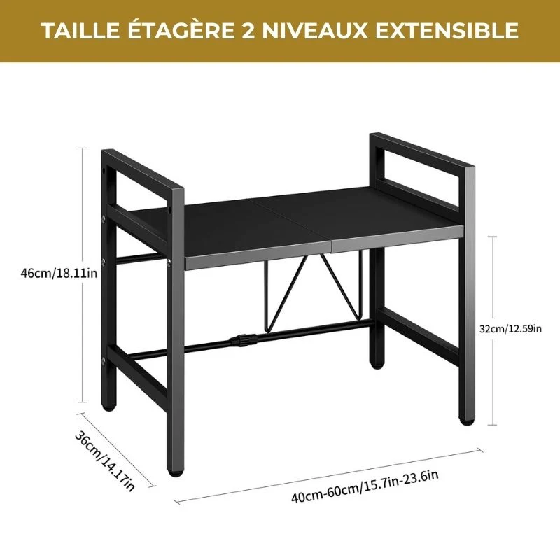 Etagere pour micro onde extensible avec 2 Niveaux et 6 Crochets