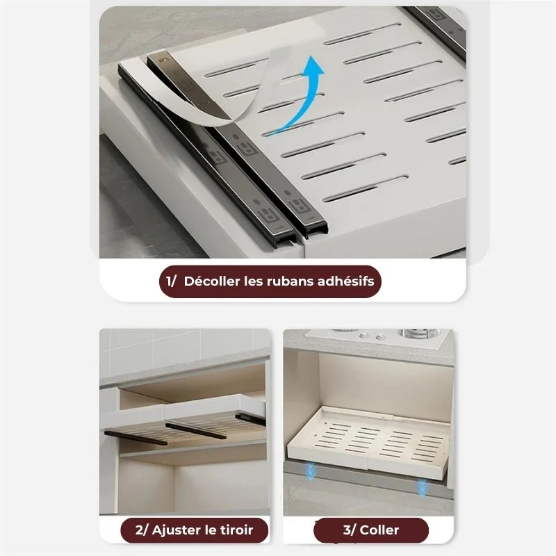 Tiroir de rangement coulissant et extensible en blanc
