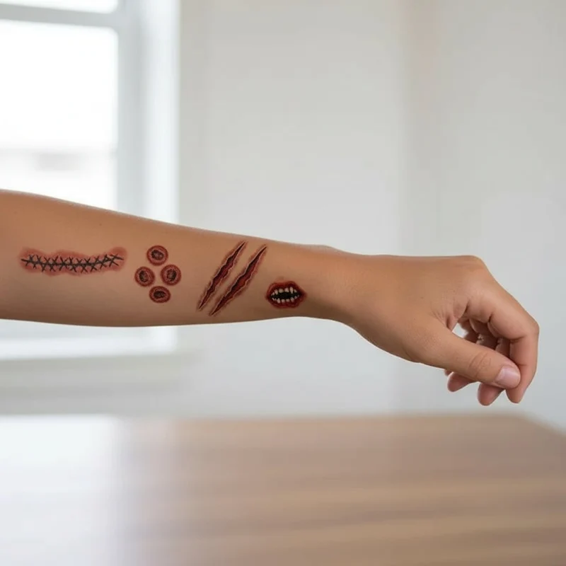 Halloween Temporary Party Tattoos with Wound, Stitch, and Bite Mark Designs