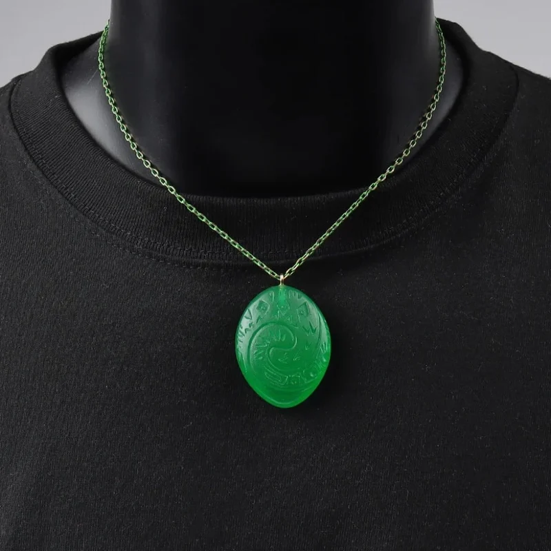 Halloween Women's Natural Stone Necklace, Green Pendant That Glows in the Dark