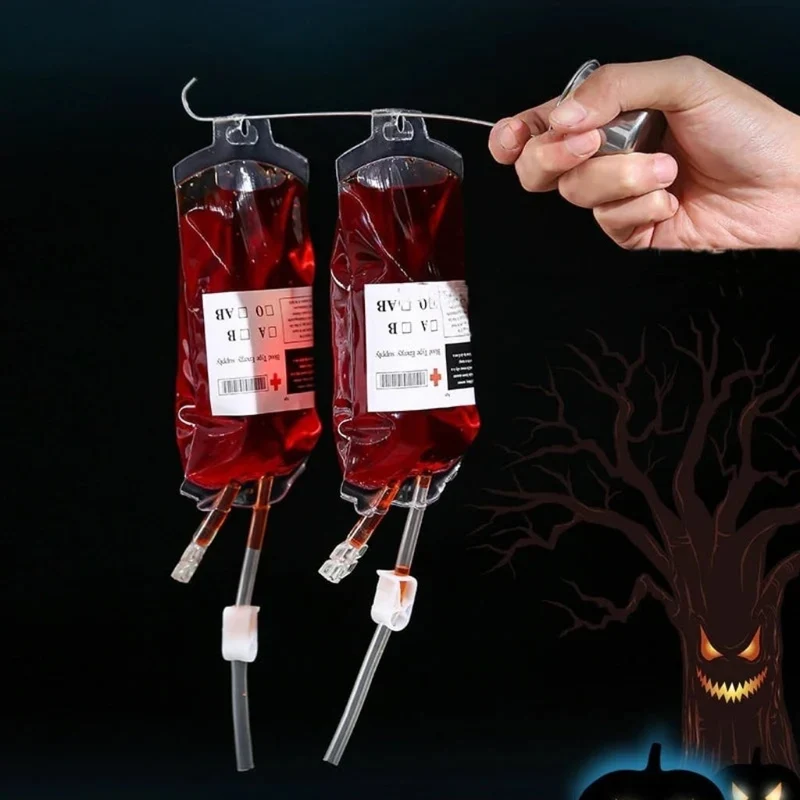 Halloween Blood Bag Prop Party Decoration with Red Liquid and Label