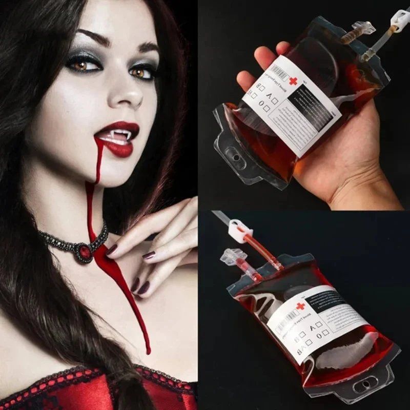 Halloween Blood Bag Prop Party Decoration with Red Liquid and Label