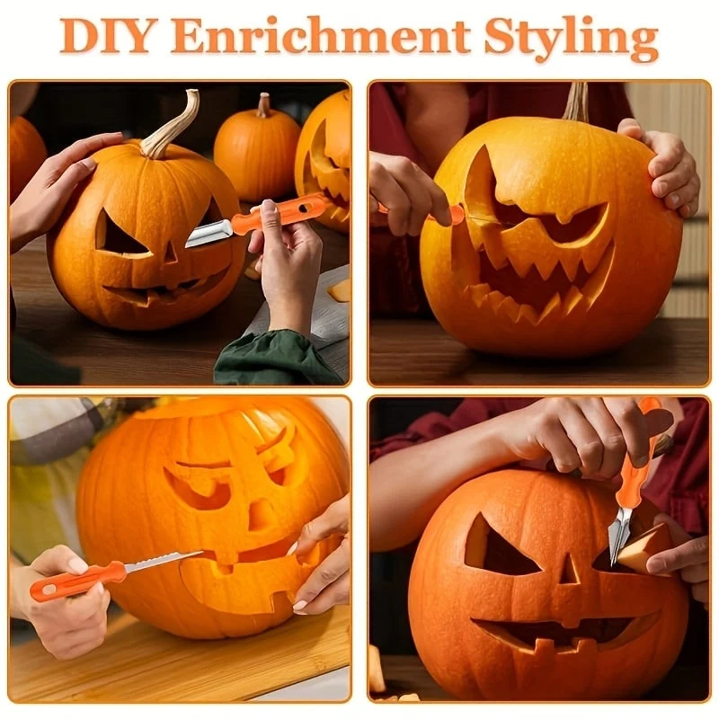 7-Piece Pumpkin Carving Set with Stainless Steel Tools for Halloween, Linden Wood