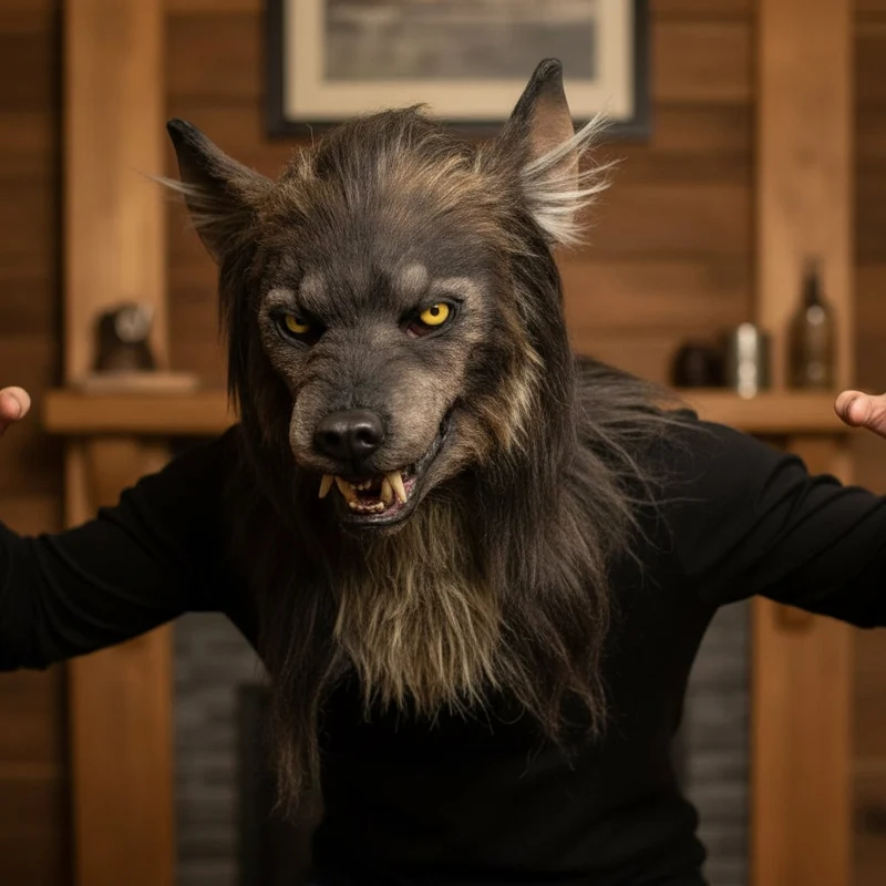Halloween Werewolf Mask with Faux Fur and Menacing Fangs for a Party