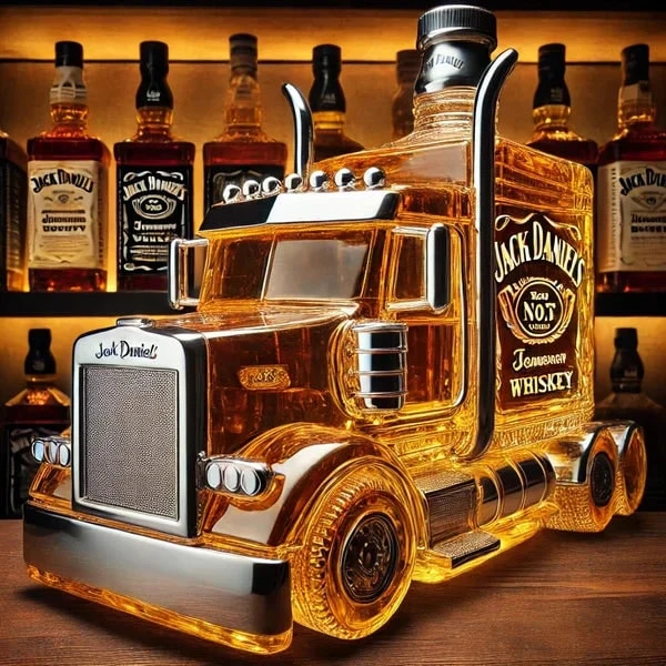 Whiskey Decanter Semi-Truck Shaped Glass with Chrome Accents and Removable Stopper