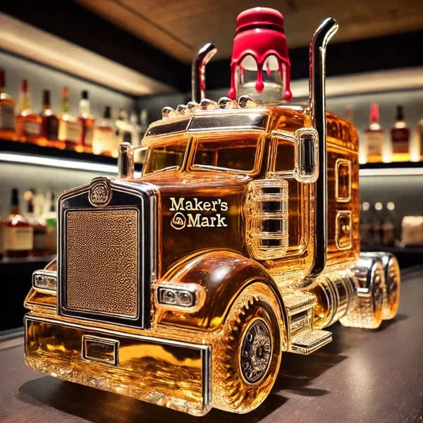 Whiskey Decanter Semi-Truck Shaped Glass with Chrome Accents and Removable Stopper