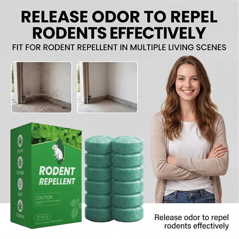 Peppermint Oil Mouse Repellent Tablets with Natural Rodent Deterrent Pet Safe 12 Pack