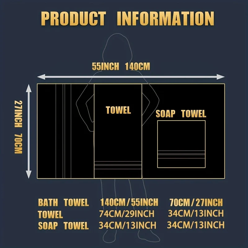 Bath Towel Set with Terry Cloth Gold Stripes and Plush Absorbent 8-Piece Bathroom