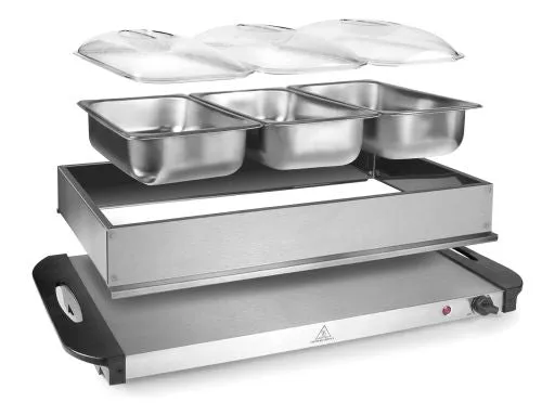 Plaque chauffante inox avec 3 bacs gastro GN1/3 et couvercles