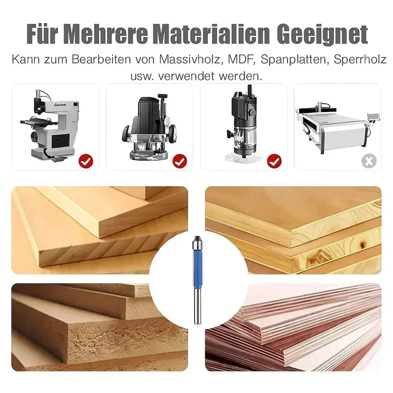 4-Piece Flush Trim Router Bit Set with Double Bearings