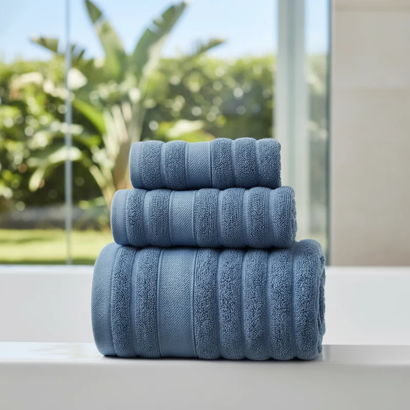 Cotton Towels Set of 3 Terry Towels with Stripes and Soft Texture Towel Sets