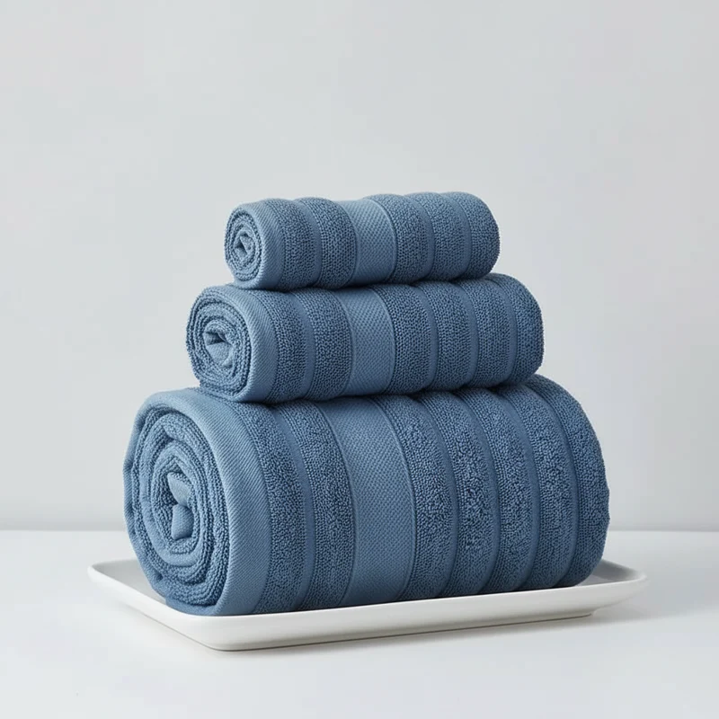 Cotton Towels Set of 3 Terry Towels with Stripes and Soft Texture Towel Sets