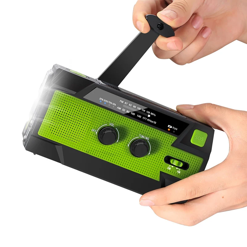 Survival Hand-Crank Radio with Solar Panel, LED Flashlight, and 4000mAh Power Bank, Portable CB