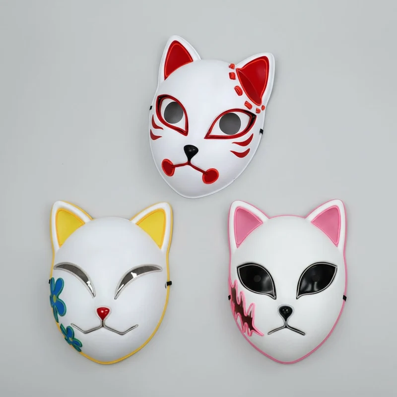 Halloween LED Cat Anime Cosplay Mask with Glowing Illumination for Masks