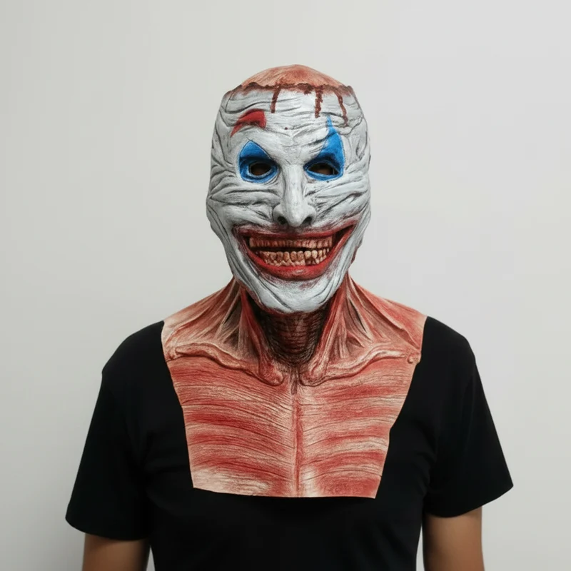Halloween Full-Head Clown and Skull Mask Costume Double-Layer Latex Fancy Dress