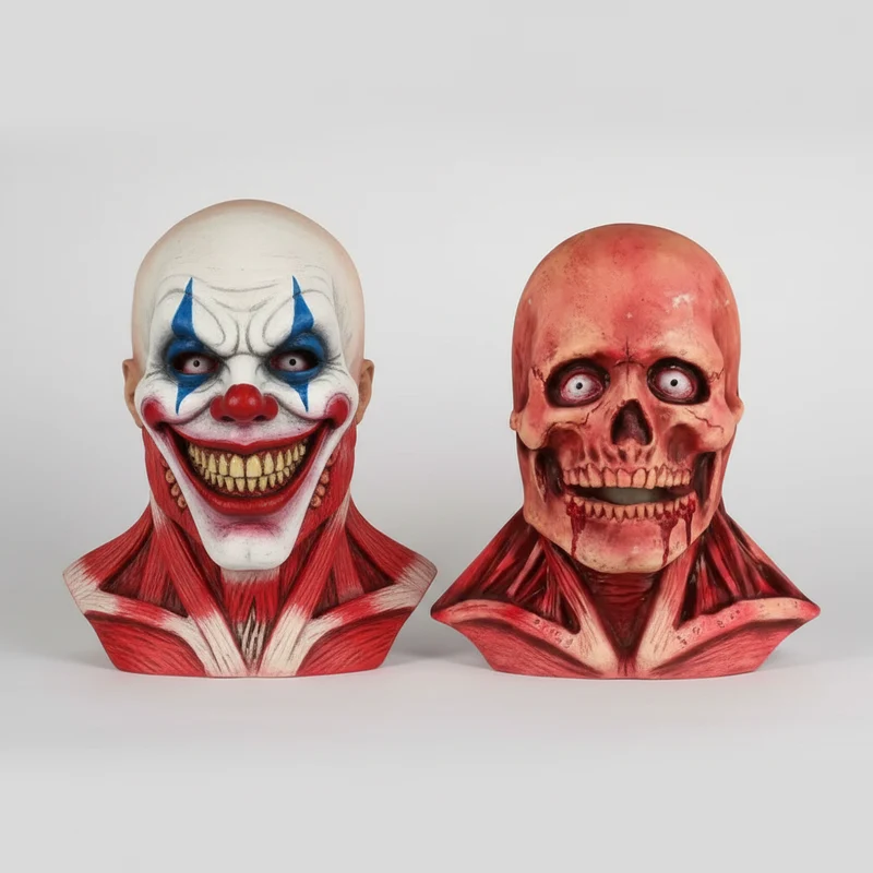 Halloween Full-Head Clown and Skull Mask Costume Double-Layer Latex Fancy Dress