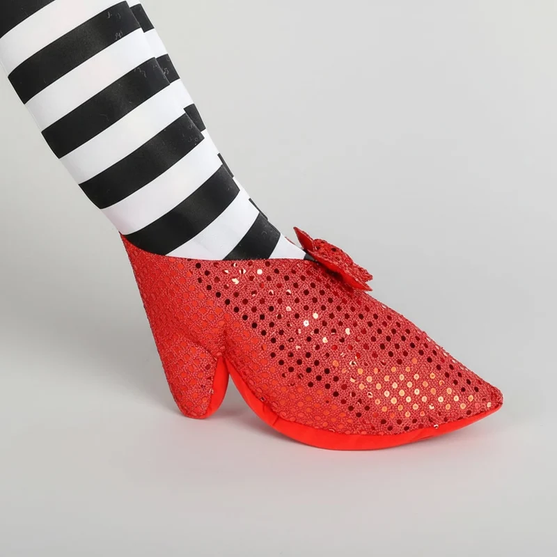 Halloween Front Door Stopper Witch's Legs with Sequins and Bows for Bathrooms