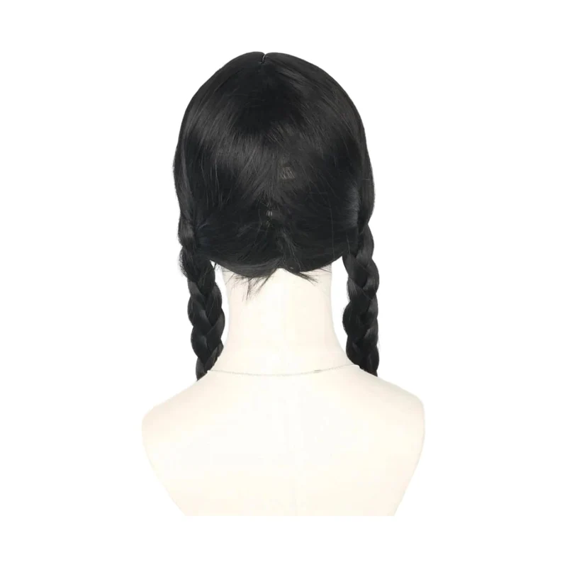 Halloween Women’s Wig with Braids and Bangs, Black Synthetic Costume, Men’s Long Hair
