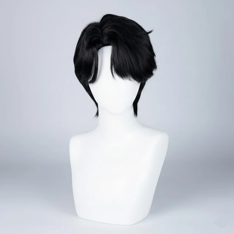 Halloween Synthetic Fiber Carnival Black Short Wig for Cosplay and Costumes