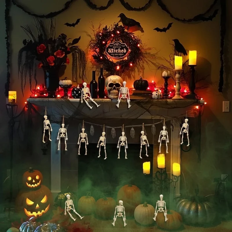 Halloween Miniature Moving Skeleton Decorations with Hanging String