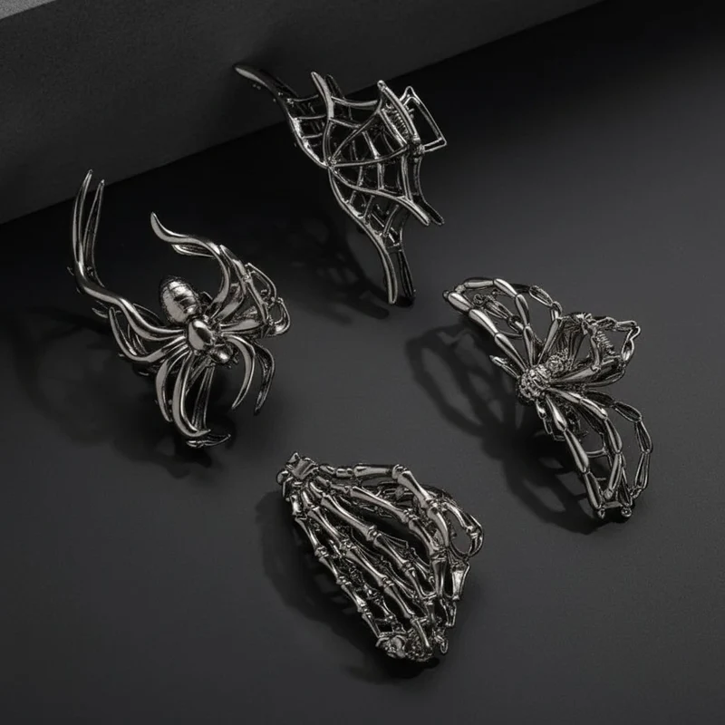 Halloween Hair Clip, Metal Decorative Spider and Bat Design Barrette