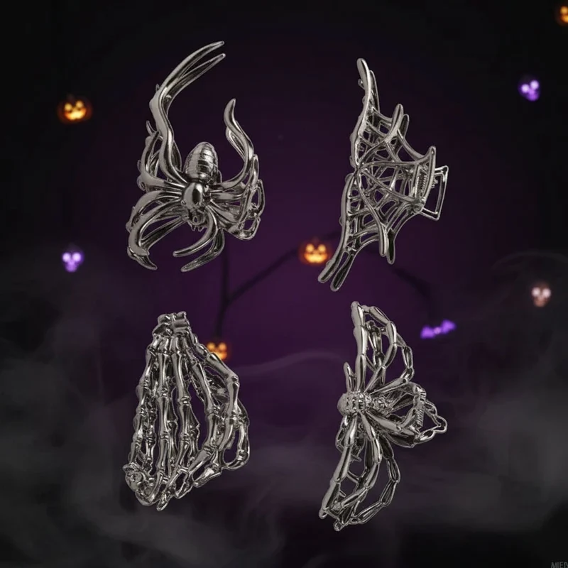 Halloween Hair Clip, Metal Decorative Spider and Bat Design Barrette