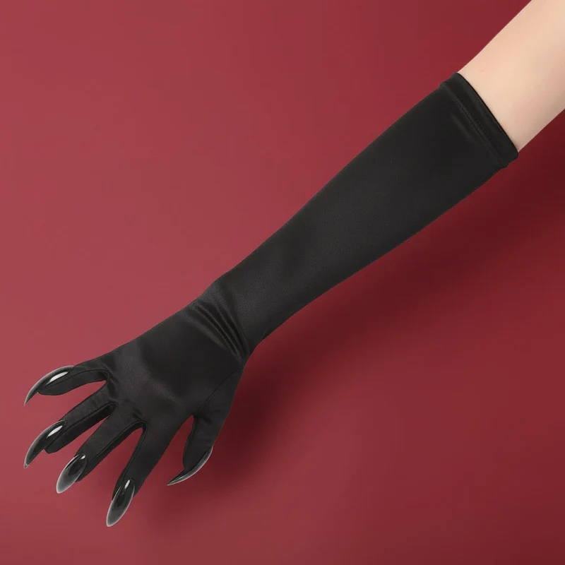 Halloween Long Satin Gloves with Witch Claws for Costumes