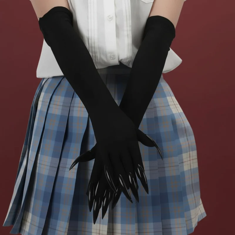 Halloween Long Satin Gloves with Witch Claws for Costumes