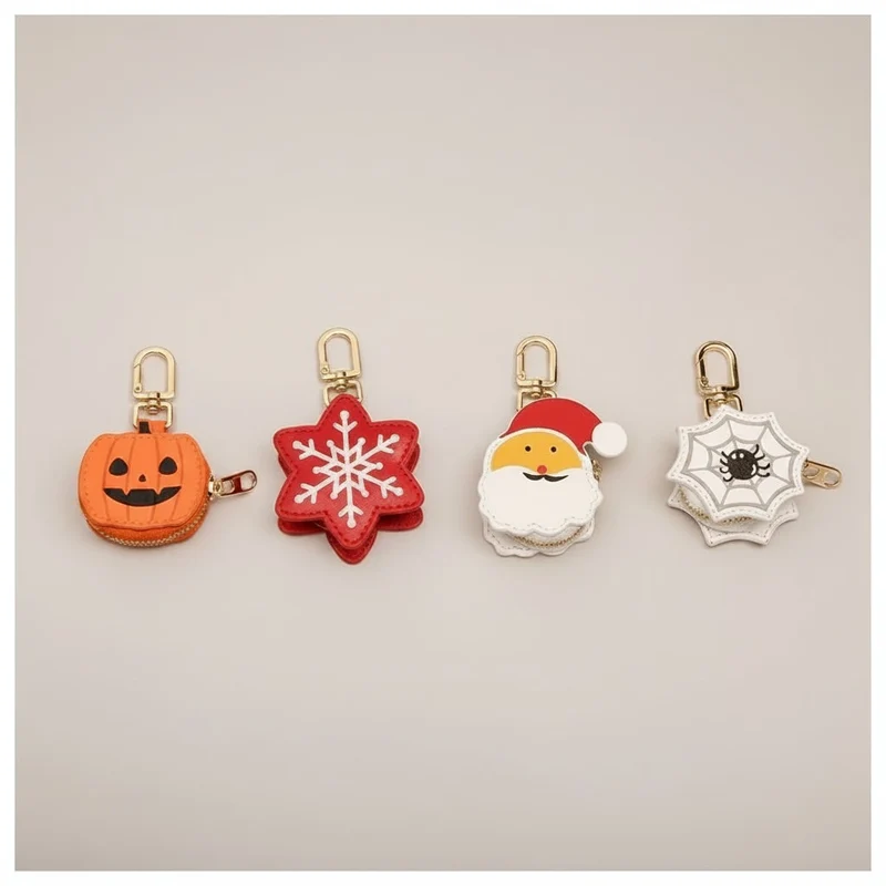 Halloween Faux Leather Keychain Zipper Pouch for Dad