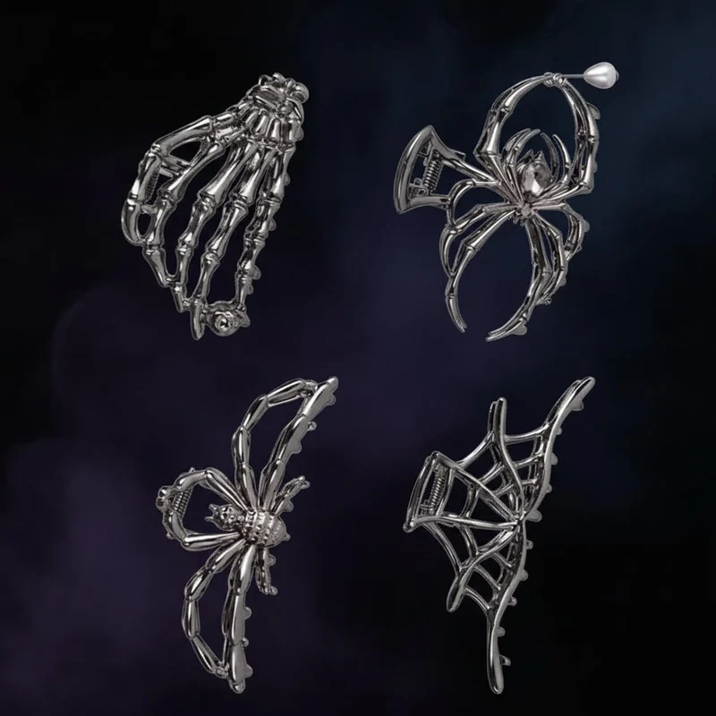 Halloween Hair Clip, Metal Decorative Spider and Bat Design Barrette