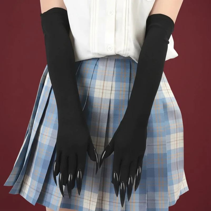 Halloween Long Satin Gloves with Witch Claws for Costumes