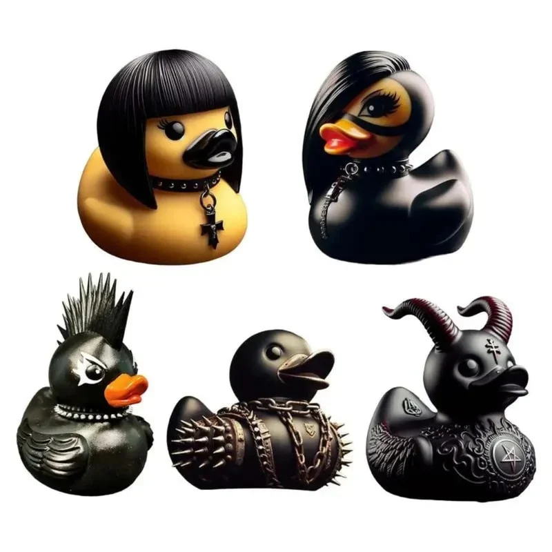 Gothic Halloween Rubber Duck Car Decoration with Black Hair and Studded Collar