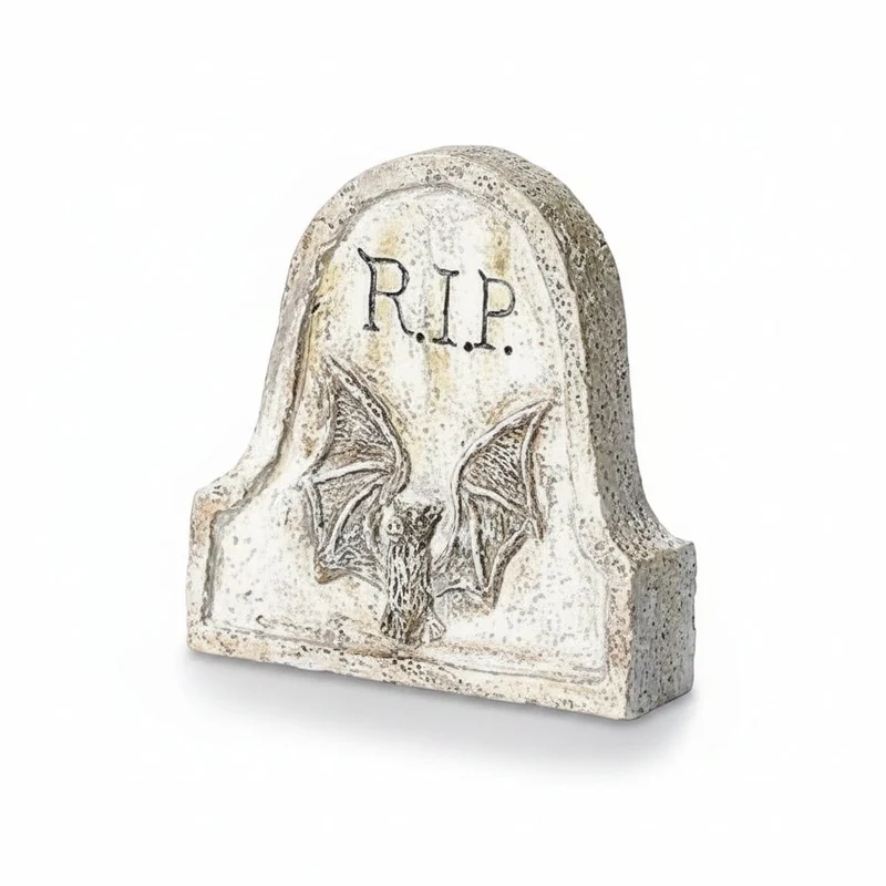 Halloween Miniature Decorative Tombstone with a Bat and "R.I.P." Inscription