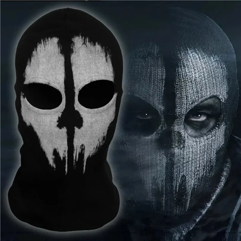 Halloween Motorcycle Balaclava with Skull Mask, Print and Eye Holes, Black Skull