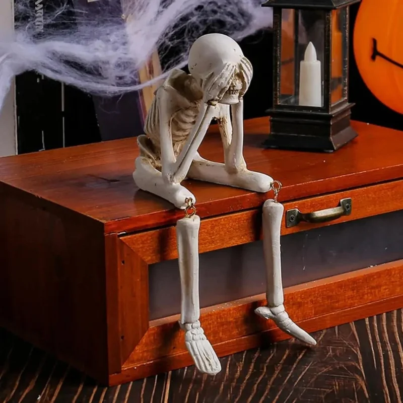 Halloween Decorative Skeleton Figurine with Dangling Legs for a Party Skeleton Figurine