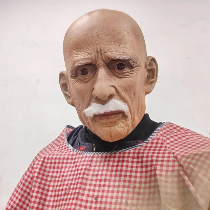 Halloween Old Man Latex Full-Head Mask with a Realistic Mustache for Men's Costumes