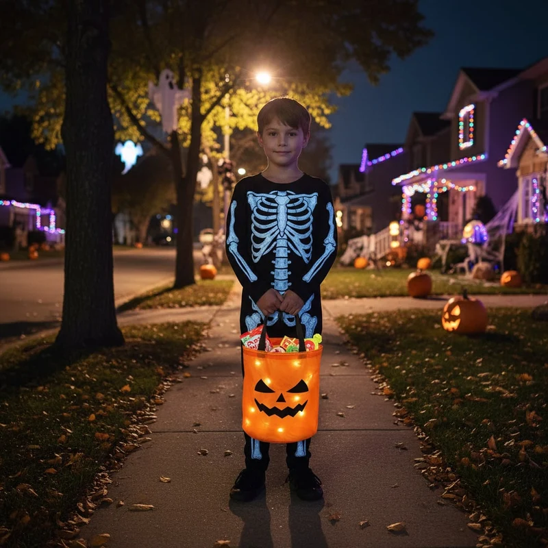 Halloween Laptop and Shoulder Bag for Women and Men with LED Lights, Glowing Pumpkin, Men's