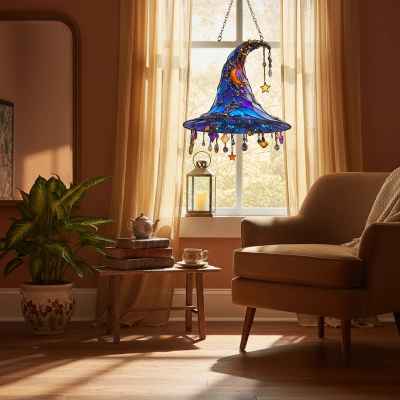 Halloween Hanging Witch Hat Decoration with Glass Beads and Crystals