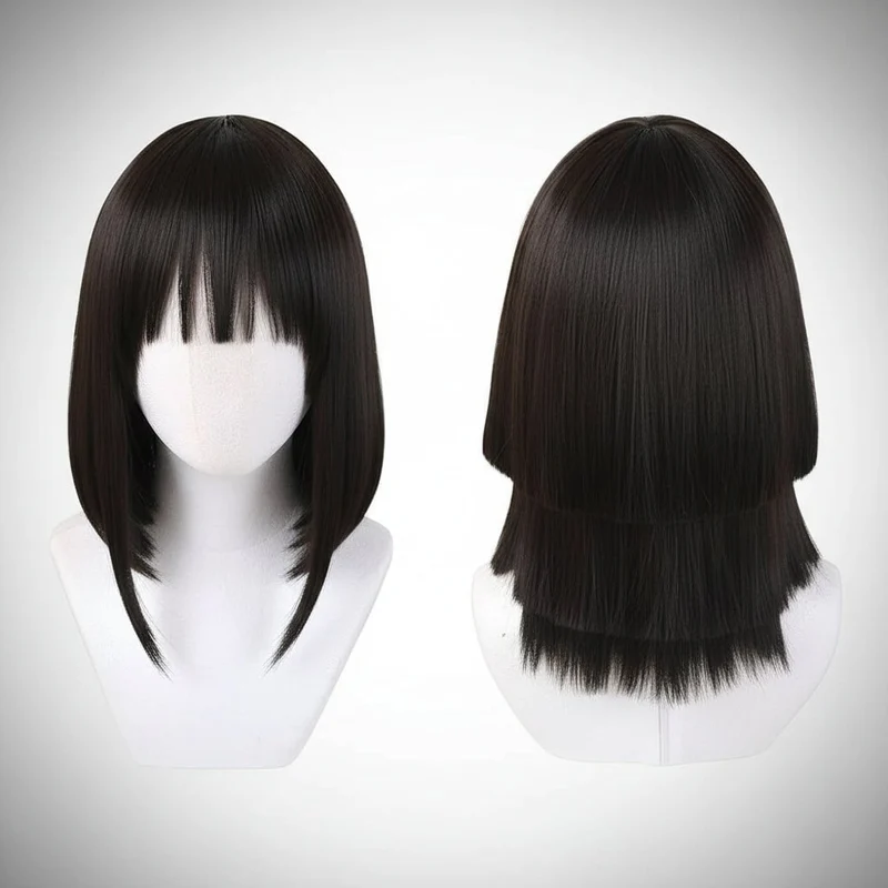 Women's Halloween Anime Cosplay Wig with Black Bangs and Layered Strands