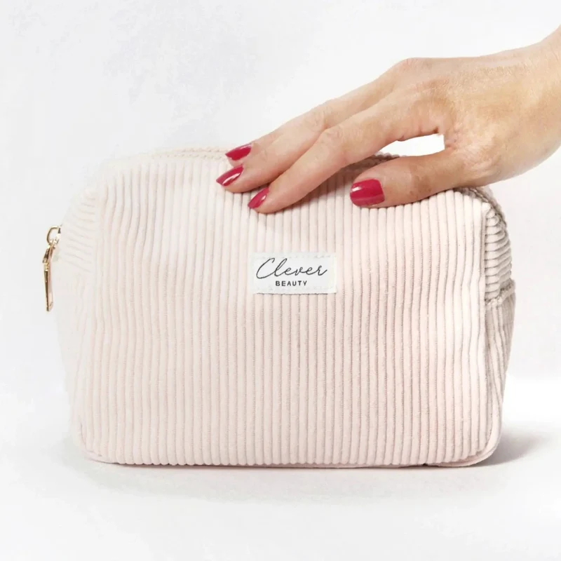 Trousse beauté velours côtelé rose