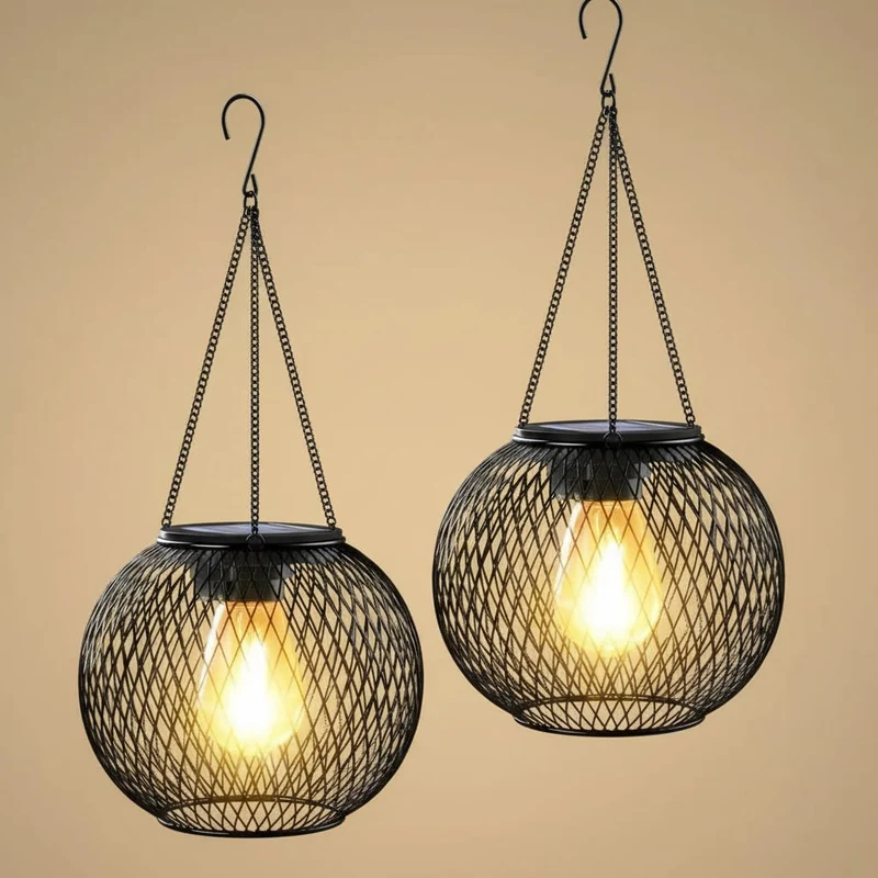 Halloween Solar Hanging Garden Street Lamp with Metal Mesh and Warm LED Light