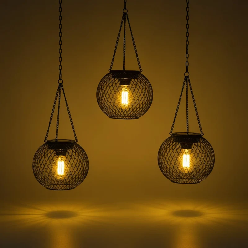 Halloween Solar Hanging Garden Street Lamp with Metal Mesh and Warm LED Light
