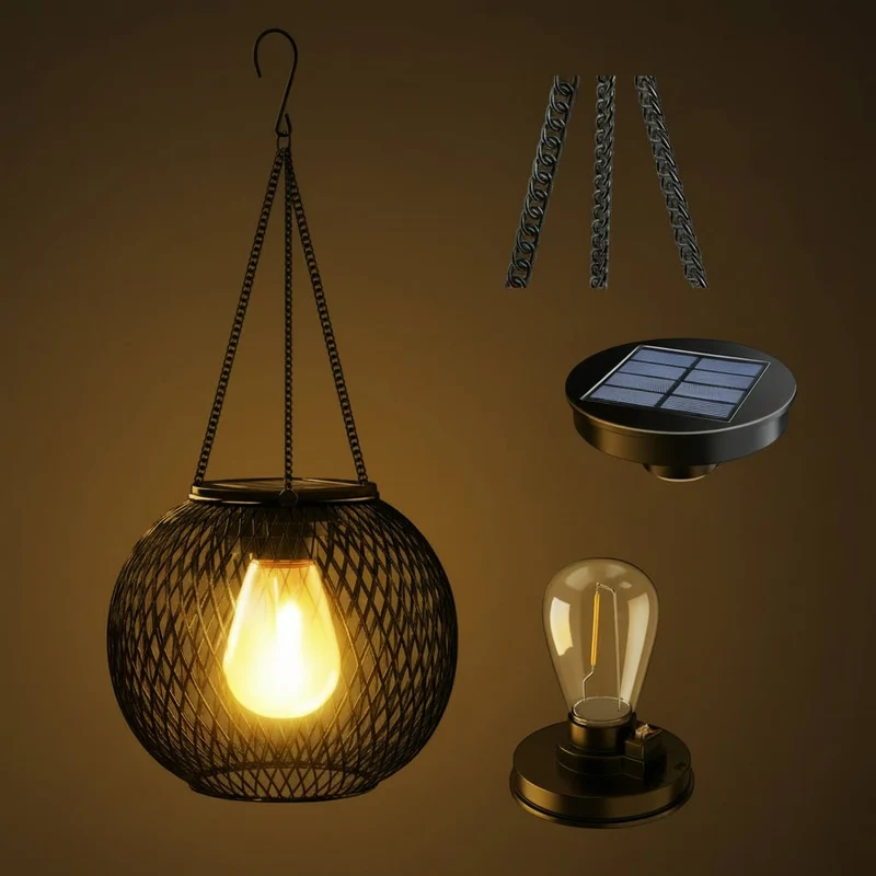 Halloween Solar Hanging Garden Street Lamp with Metal Mesh and Warm LED Light