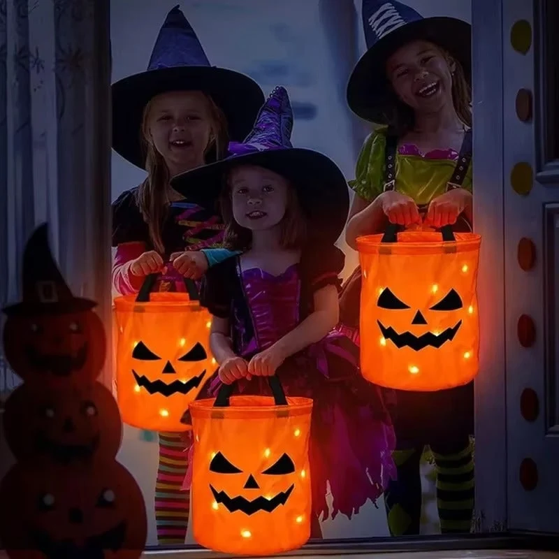 Halloween Candy Basket with Pumpkins and LED Lighting for Decoration