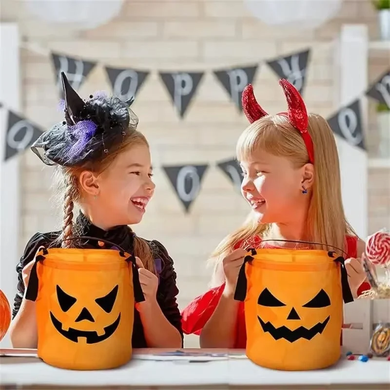 Halloween Candy Basket with Pumpkins and LED Lighting for Decoration