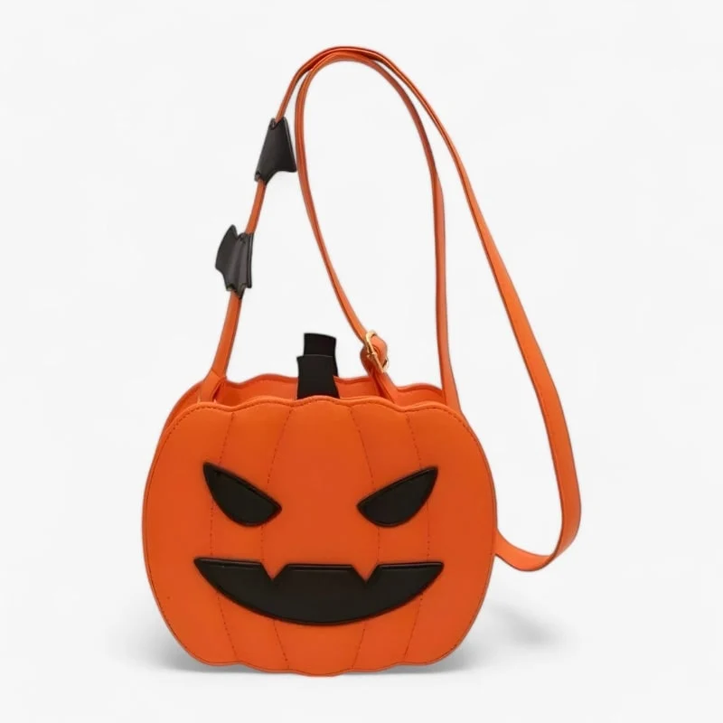 Halloween Women’s Pumpkin-Shaped Shoulder Bag, Large Crossbody Bag with Bats