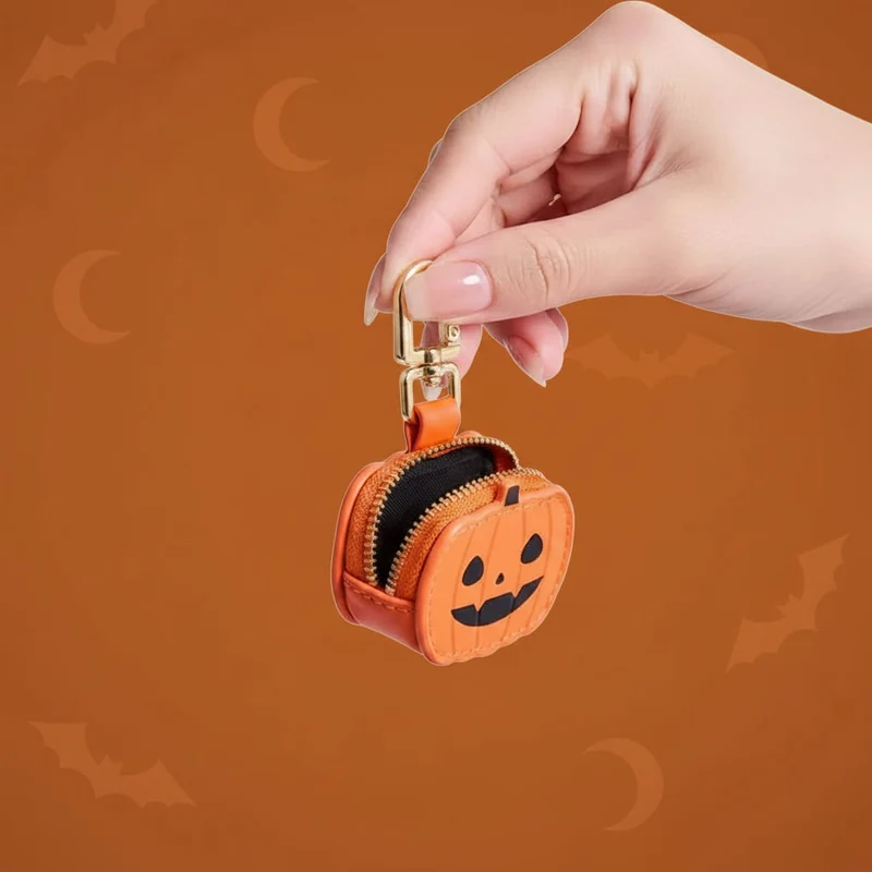 Halloween Women's Leather Coin Purse Keychain, Mini Faux-Leather Zipper Wallet for Coins