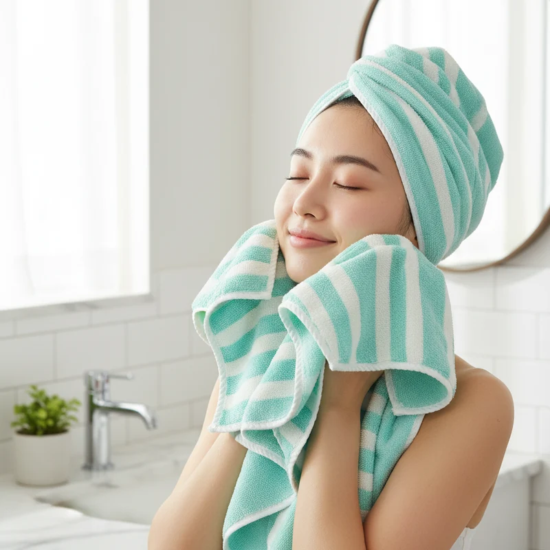 Striped Absorbent Coral Fleece Face Towel Set