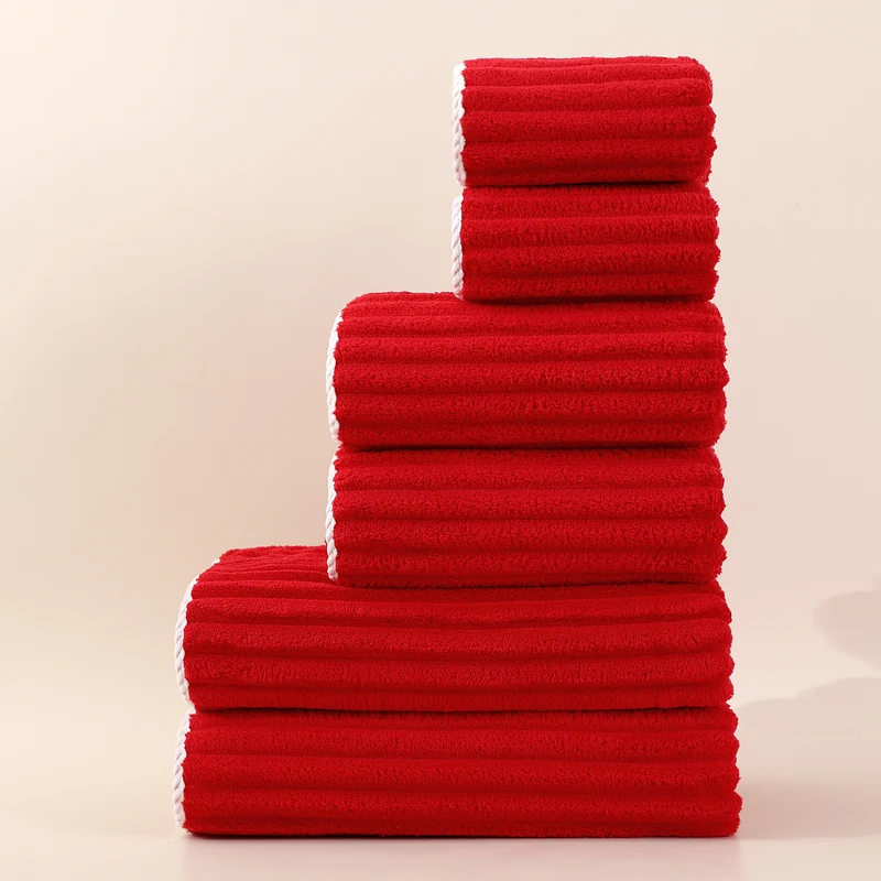 Striped Absorbent Coral Fleece Face Towel Set